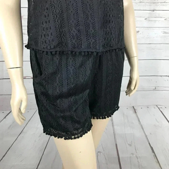 AMERICAN RAG Plus Size Pom Pom Trim Romper, Black, 0X - Picture 3 of 7